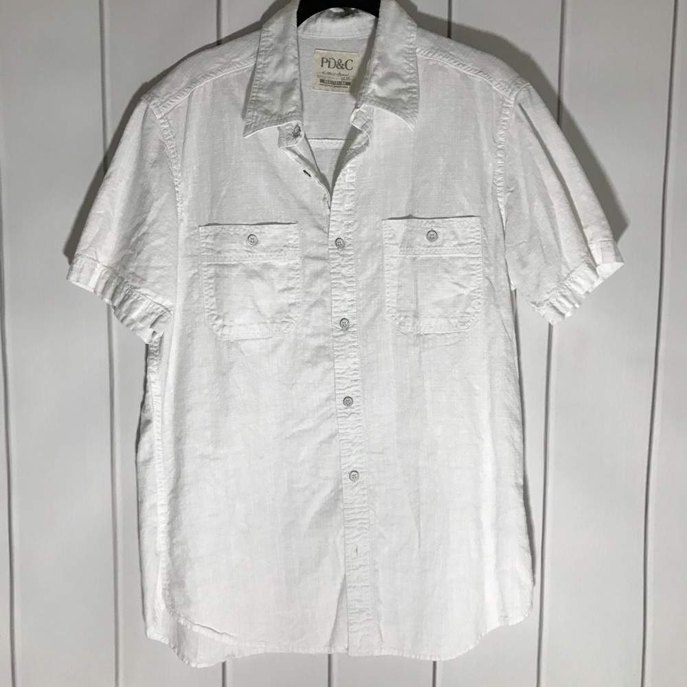 PD&C white short sleeve button down shirt M